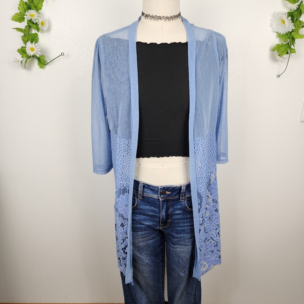 Forgotten Grace Blue Cardigan - Sheer Lace Sz Medium
